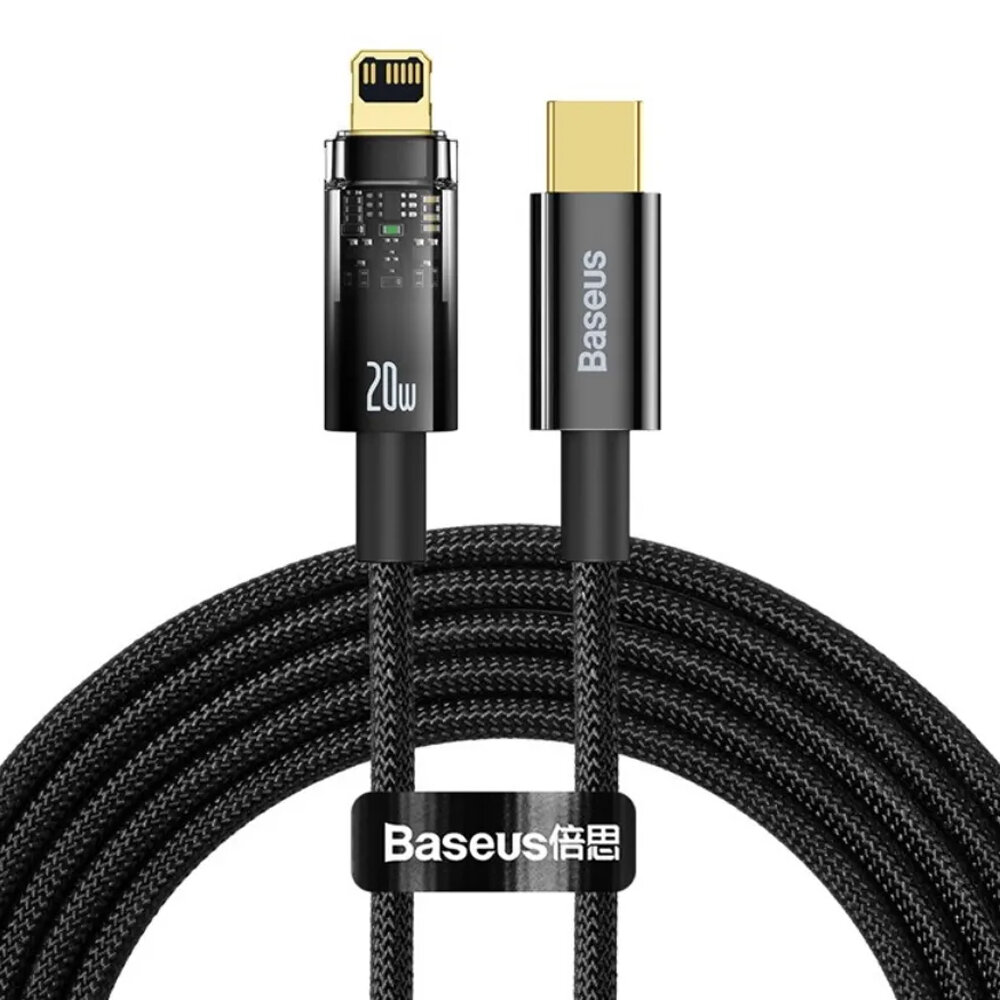 Кабель Baseus CATS000101 Explorer Series Auto Power-Off Fast Charging Data Cable Type-C to IP 20W 2m Black