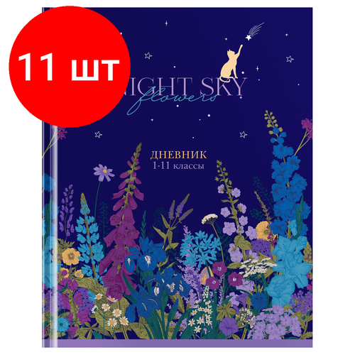 Комплект 11 шт, Дневник 1-11 кл. 40л. (твердый) BG Night sky flowers, глянцевая ламинация дневник 1 11 кл 40л твердый bg звёздочка глянцевая ламинация