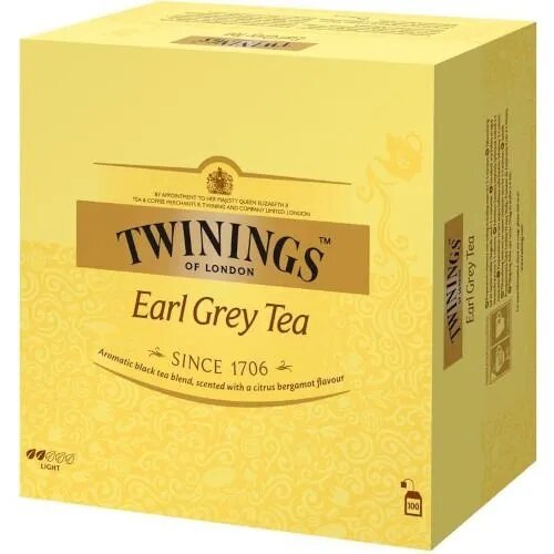 Черный чай с бергамотом в пакетиках Twinings Earl Grey, 100 шт x 2 г