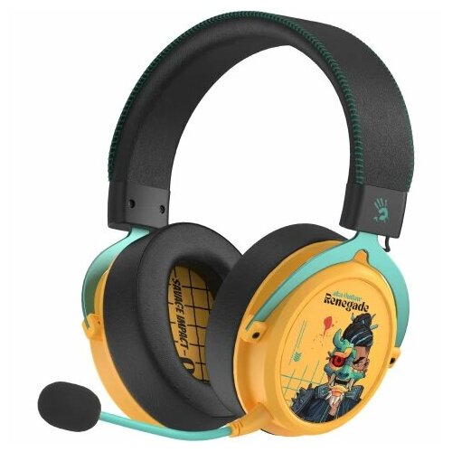 Наушники с микрофоном A4Tech Bloody MR595 Renegade желтый/рисунок мониторные BT/Radio оголовье (MR595) желтый, черный