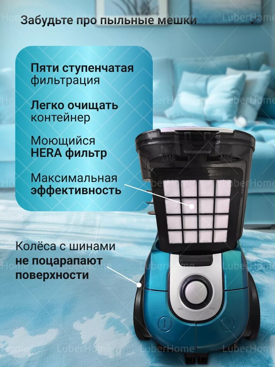 Пылесос, пылесос для дома, 3200Вт,500 Вт мощность всасывания, с контейнером 3 литра, для уборки дома, офиса, телескопическая труба — фото 1