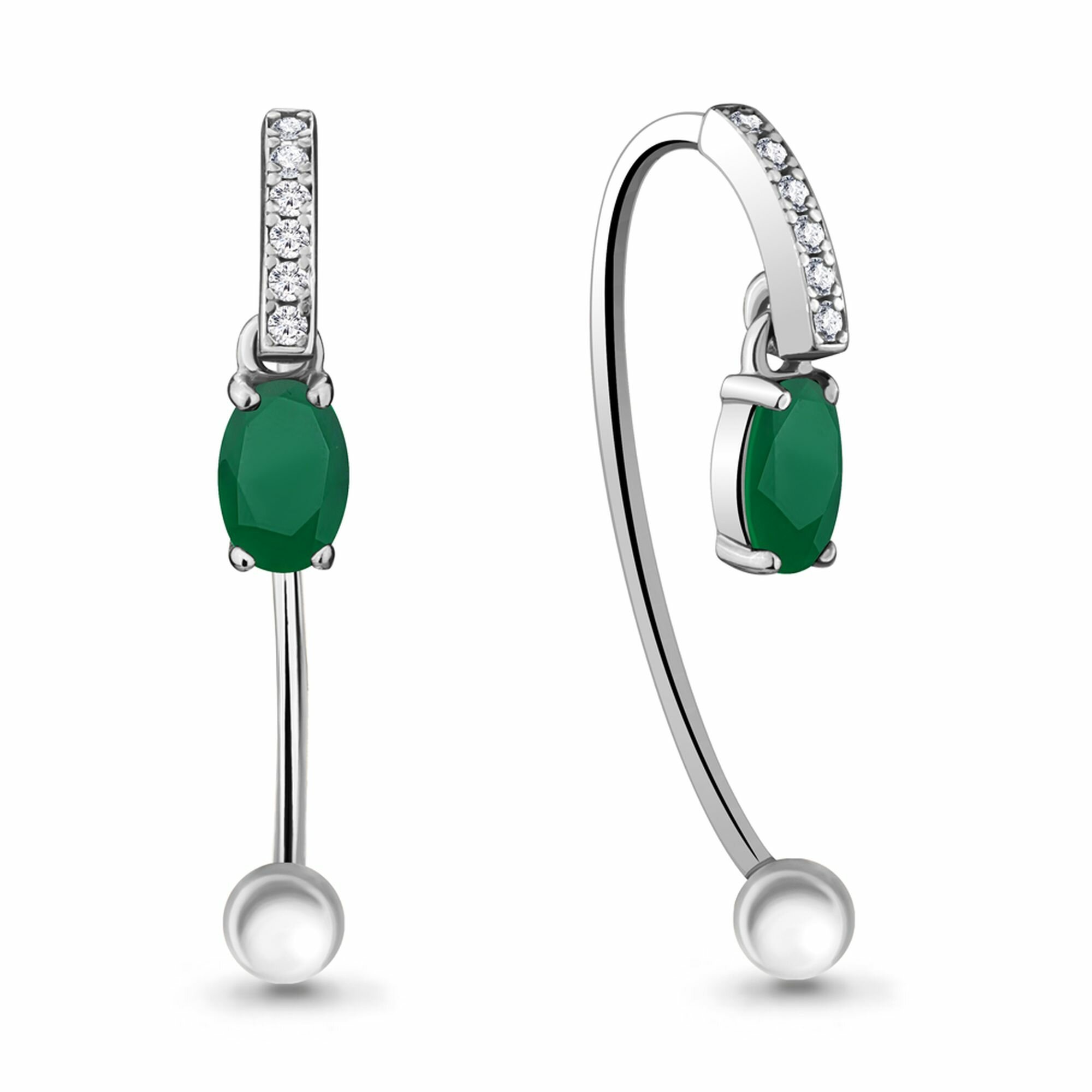 Серьги пусеты Diamant online, серебро, 925 проба, родирование, агат, фианит, длина 1.4 см, , бирюзовый