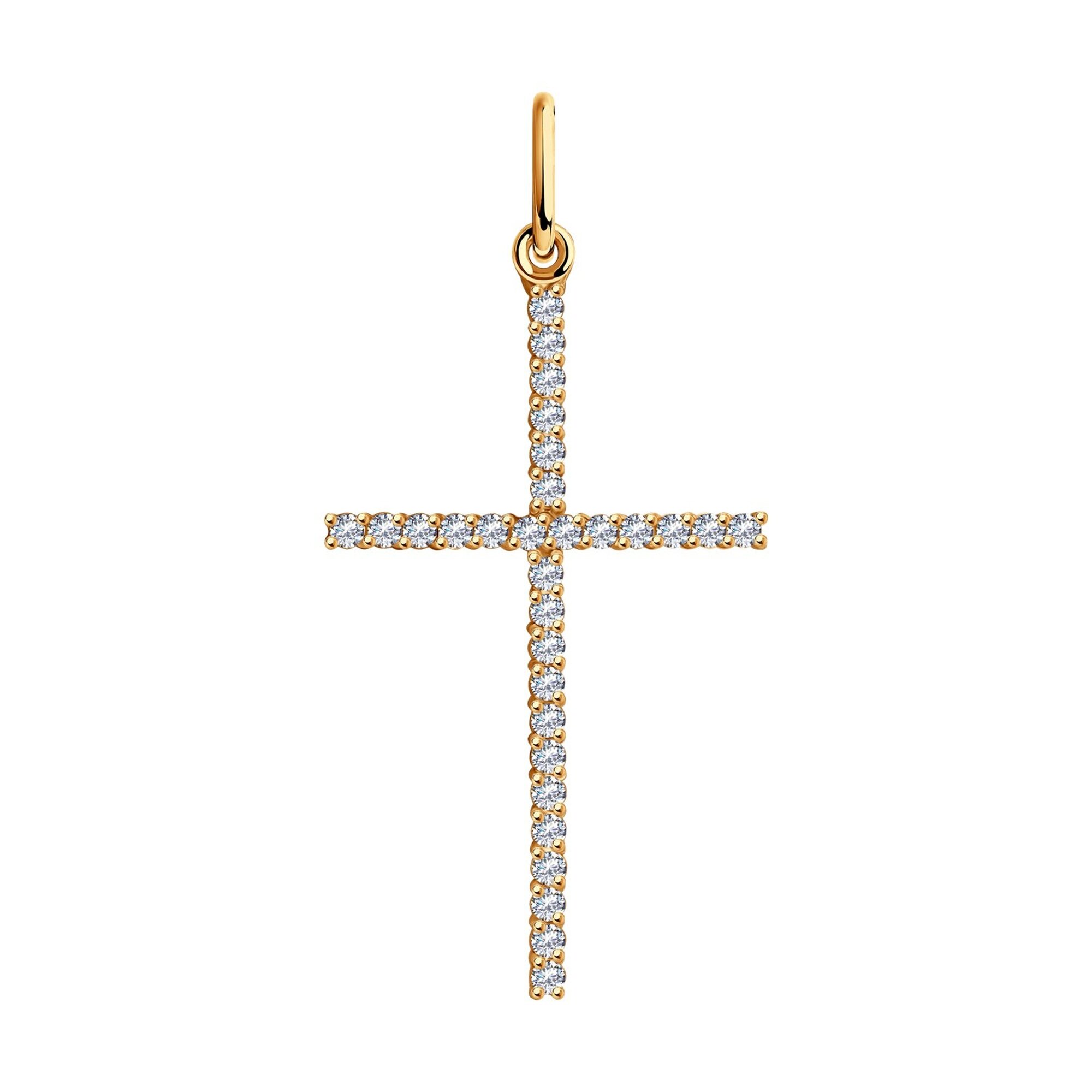 Крестик Diamant online, красное золото, 585 проба, фианит