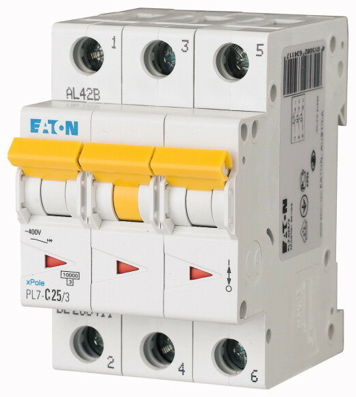 Автоматический выключатель трехполюсный 25А, 3Р, 10кА EATON PL7-B25/3