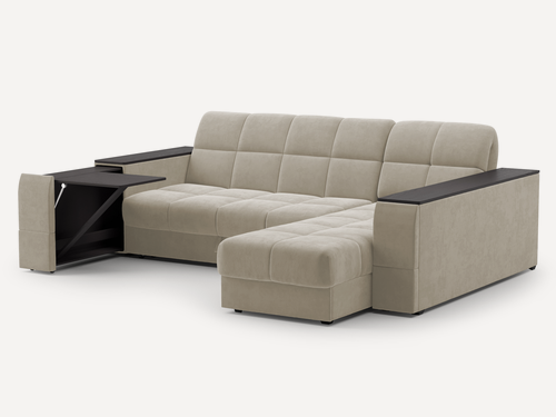 Изображение товара Угловой диван-кровать "Флай", правый, аккордеон, подлокотники короб+столик, велюр, габ. размер дивана 260*214.