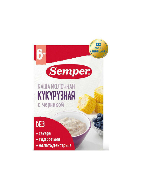 Каша Semper молочная кукуруза черника 6м+ 180 гр