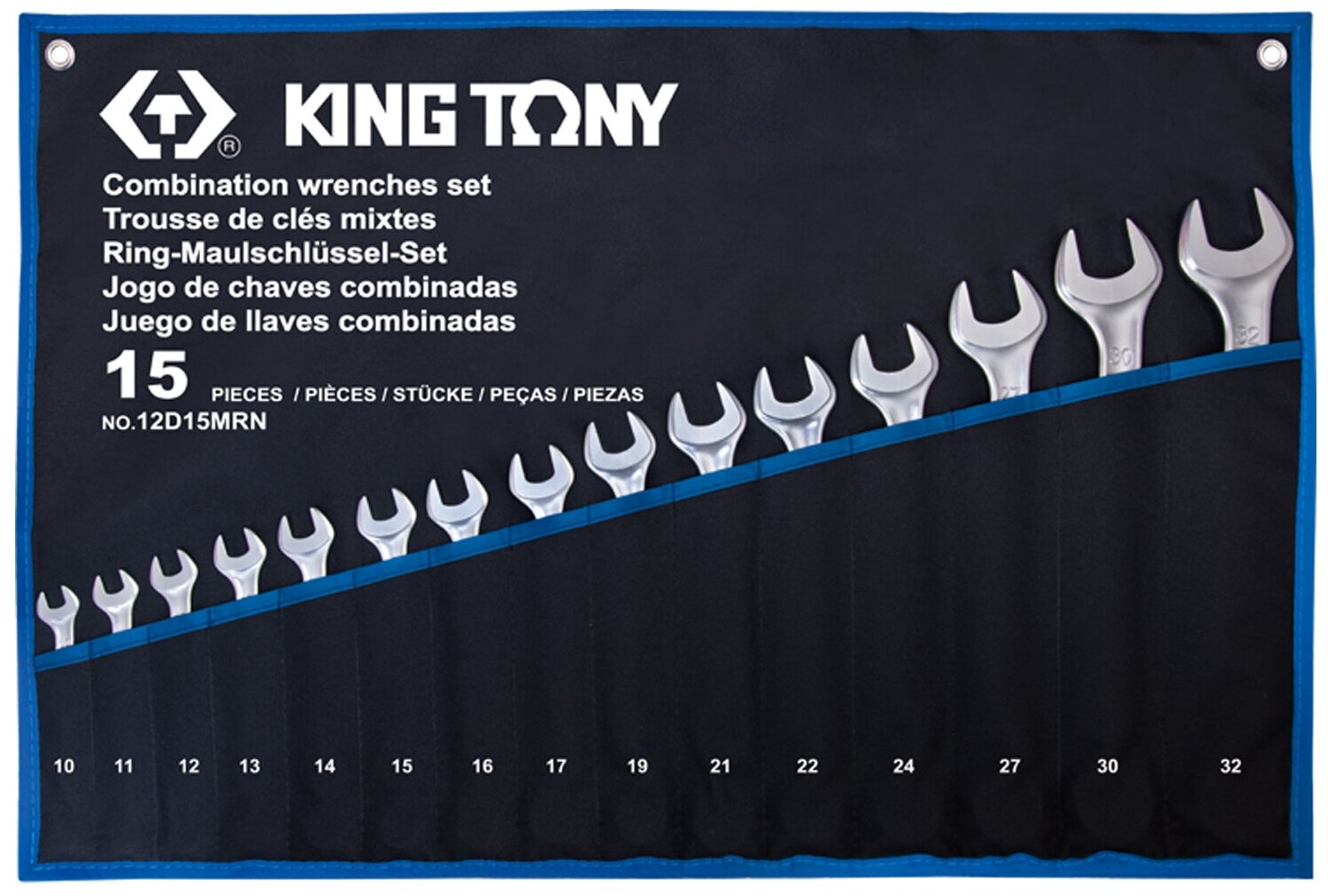 Набор комбинированных ключей, 10-32 мм, чехол из теторона, 15 предметов KING TONY 12D15MRN