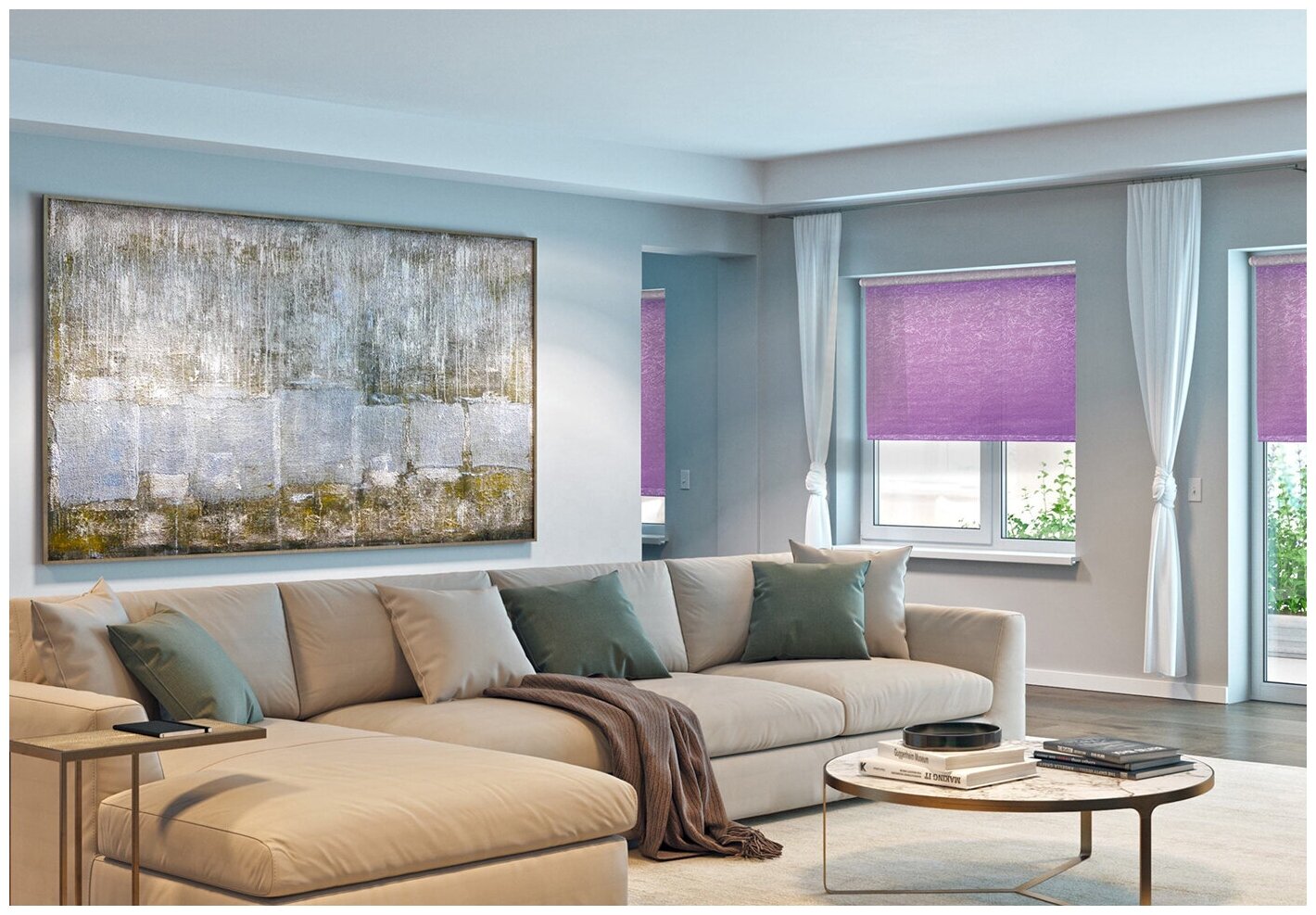 Рулонные шторы с направляющими струнами 50 x 175 см - Жалюзи на окна "Сноу", цвет лаванда