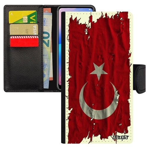 фото Защитный чехол книжка на телефон // xiaomi mi 8 // "флаг турции на ткани" страна стиль, utaupia, белый