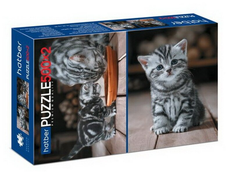 Пазл Hatber Premium Котиков много не бывает набор 500+500 элементов А2ф 2 картинки в 1 коробке