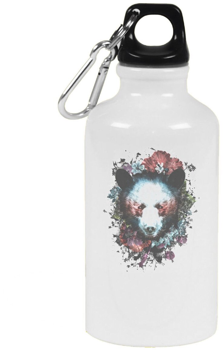 Бутылка с карабином CoolPodarok Медведь арт вокруг цветы