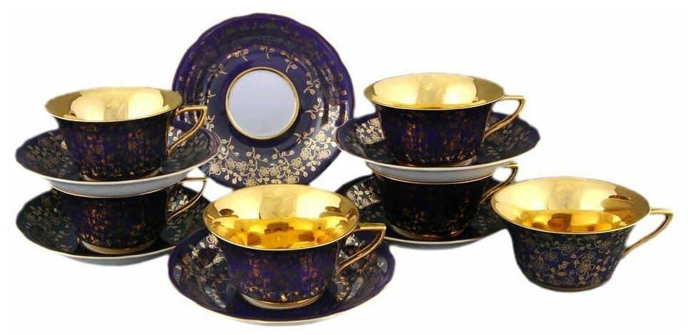 Набор чайных пар 100 мл 6 шт низкие Leander "Виндзор /Золотые цветы /фиолет" 1 / 158676