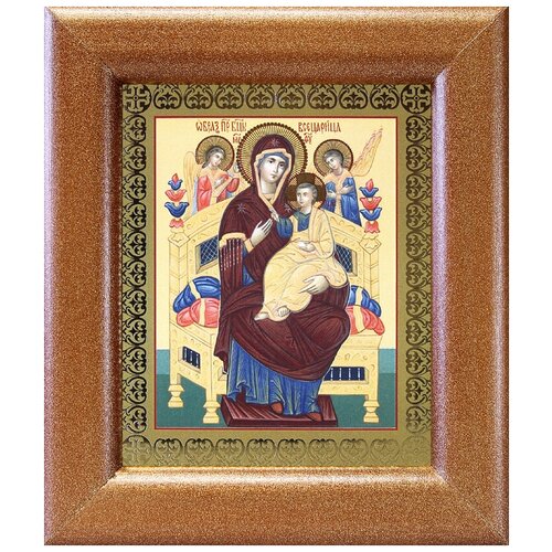 Икона Божией Матери Всецарица, широкая деревянная рамка 14,5*16,5 см