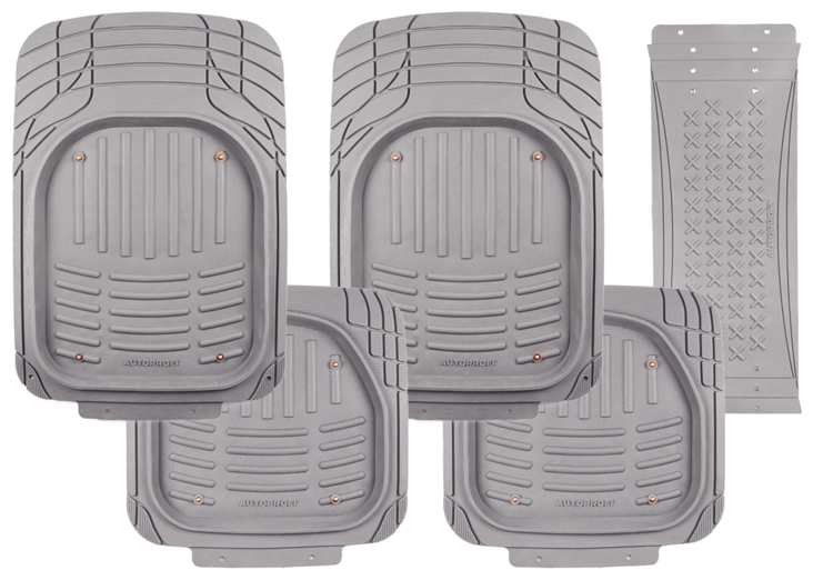 Коврики автомобильные AUTOPROFI TER-500i GY, универсальные, морозостойкие, ванночки, вырезаемые, компл. из 5 предм, 2 передних 73 х 52 см, 2 задних 48 x 52 см, перемычка 70 х 29 см, материал термопласт серый