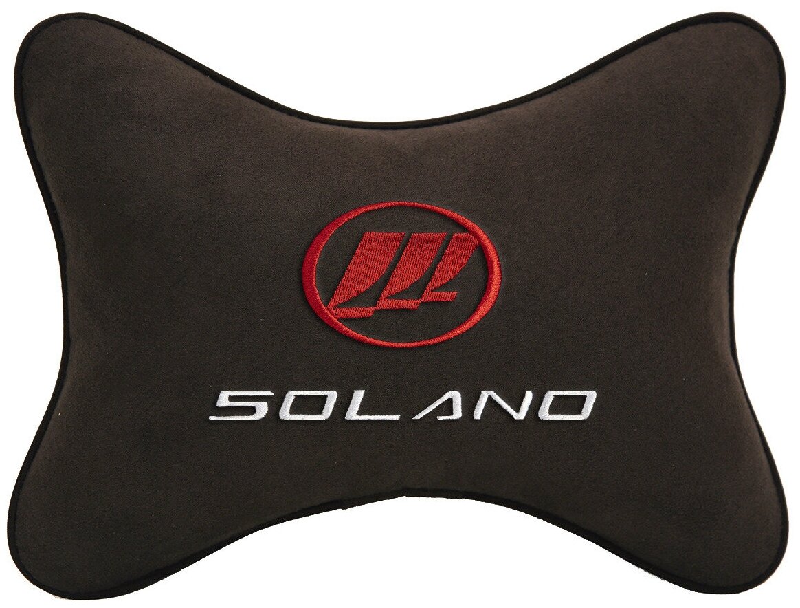 Автомобильная подушка на подголовник алькантара Coffee с логотипом автомобиля LIFAN Solano