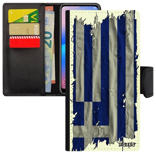 фото Защитный чехол книжка для телефона // samsung galaxy a40 // "флаг греции на ткани" стиль государственный, utaupia, белый