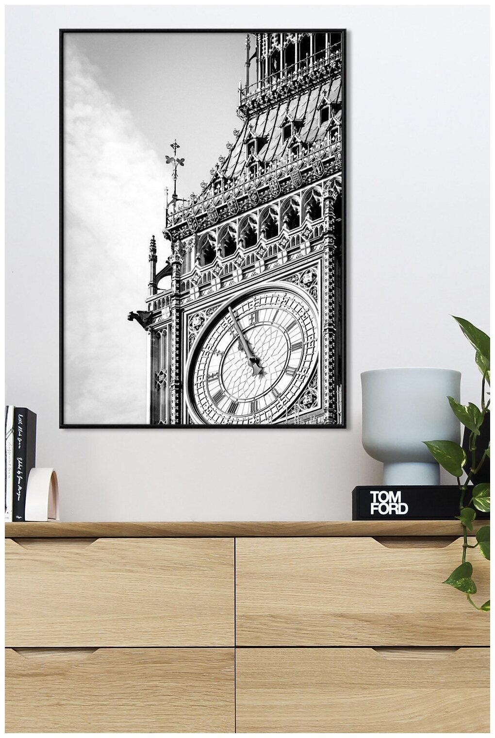 Черно-белый постер на стену для интерьера Postermarkt Часы Биг Бен ...