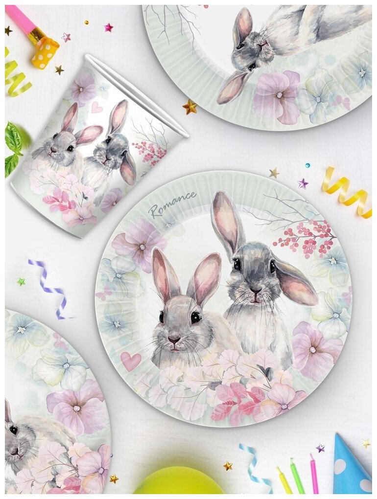Набор бумажных тарелок «Кролики» (пастель), 6 шт, 18 см - фотография № 6