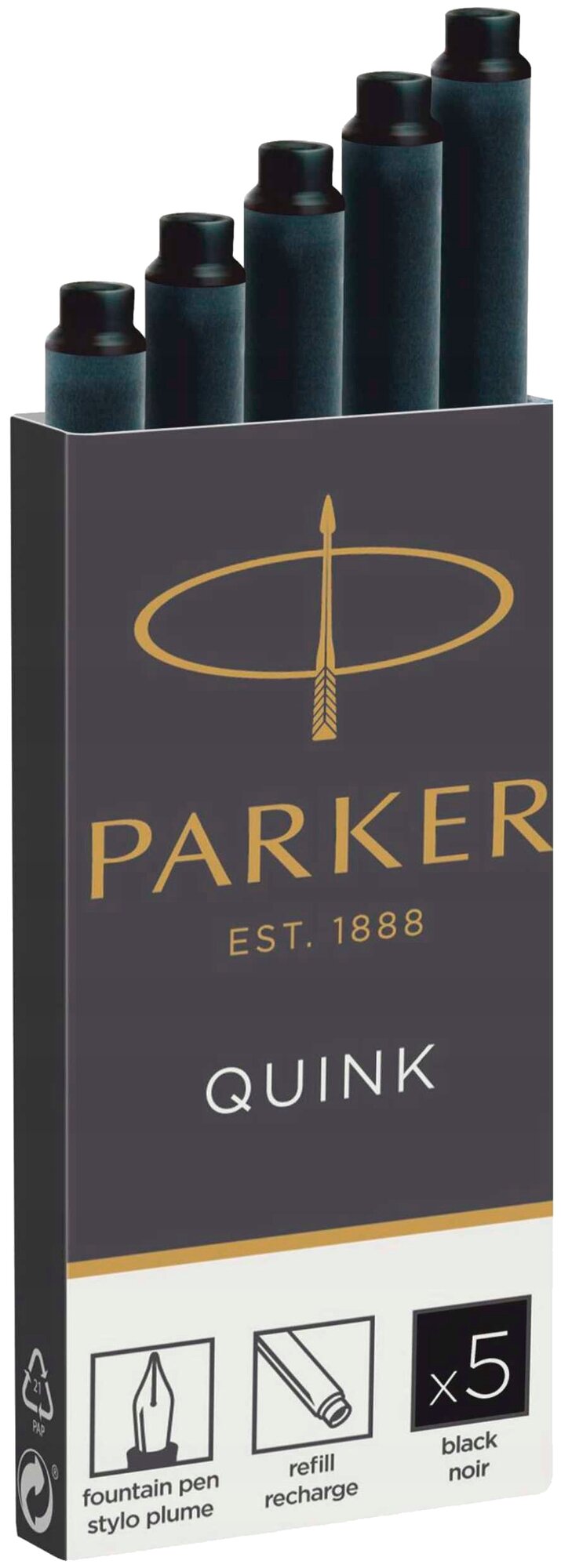 Картриджи чернильные Parker Cartridge Quink, комплект 5 штук, черные (1950382)