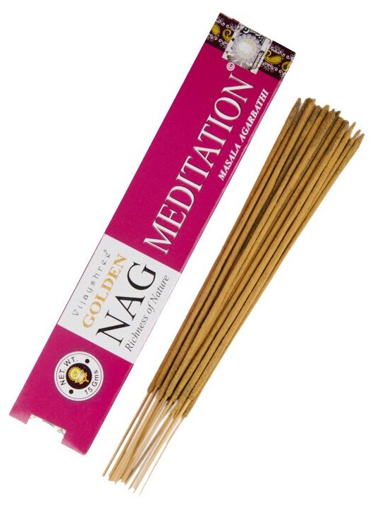 Ароматические палочки, натуральные индийские благовония Vijayshree Golden Nag Медитация, Meditation, 15 гр: 12-15 штук