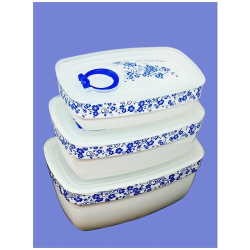 Набор из 3-х герметичных контейнеров для продуктов (В-327) 1450+800+350мл с цветочным рисунком