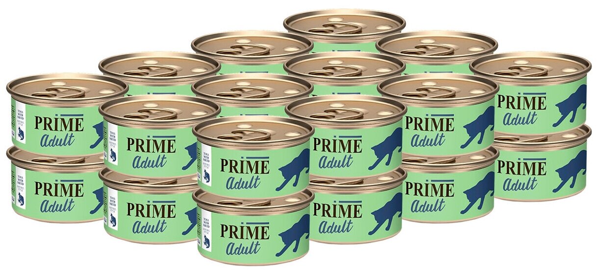 PRIME MEAT ADULT CAT для взрослых кошек с тунцом и кальмаром в собственном соку (70 гр х 24 шт)