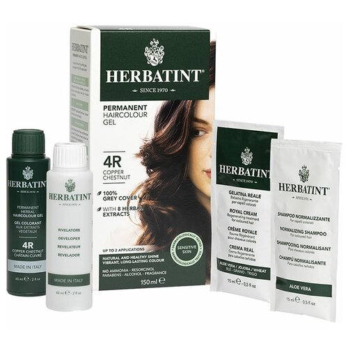 Herbatint permanent hair color gel, 4R медный каштан, 150 мл краска мусс для волос 500 средний каштан