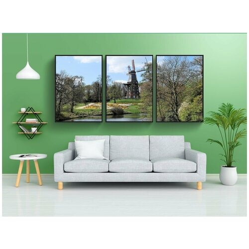 фото Набор модулных постеров для интерьера "парк, бремен бюргерпарк, вода" 60x90 см. в тубусе, без рамки lotsprints