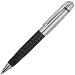 Ручка металлическая шариковая "Антей" с отделкой искусственной кожей, цвет черный/серебристый