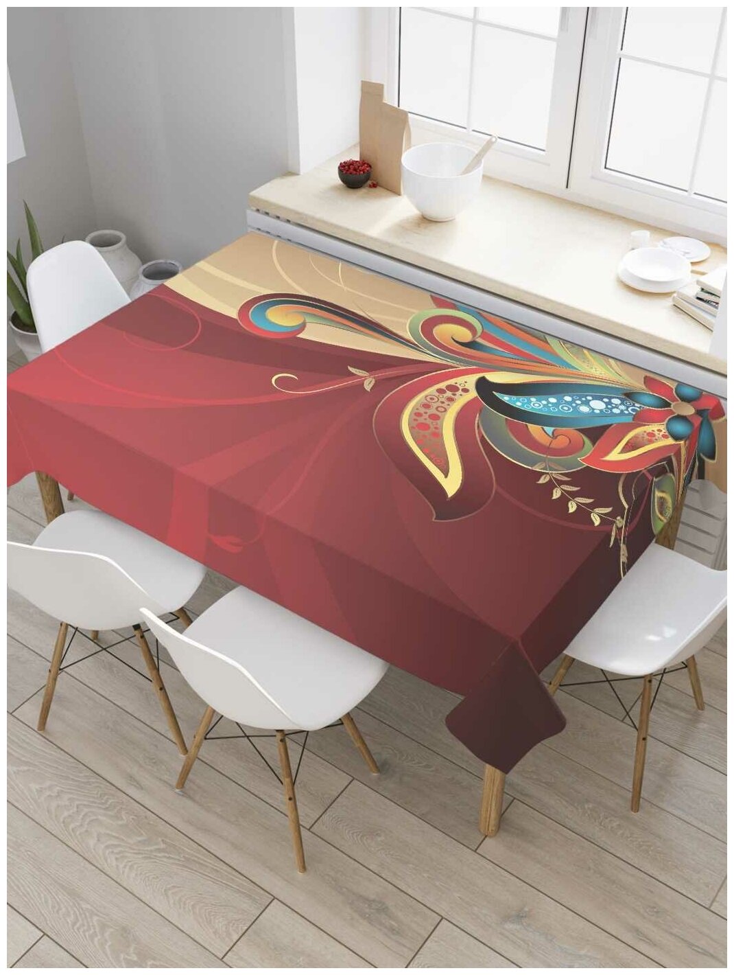 Скатерть прямоугольная JoyArty на кухонный стол "Мысли о красоте" из оксфорда, 120x145 см
