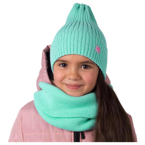 Комплект (шапка,снуд) для девочки А.ШД20-07621767, цвет мята/единорог, размер 48-52 7064290