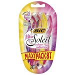 Бритва женская одноразовая, 3 лезвия, 4 летних цвета, BIC Miss Soleil Colour Collection, уп. 8 шт. - изображение