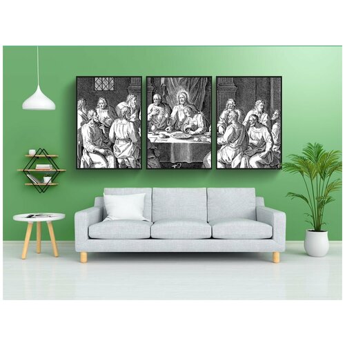 фото Набор модулных постеров для интерьера "тайная вечеря, иисус, штриховая графика" 60x90 см. в тубусе, без рамки lotsprints
