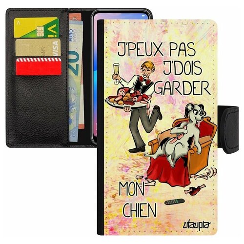 фото Чехол- книжка на мобильный iphone 7, "не могу - у меня собака!" карикатура шутка utaupia