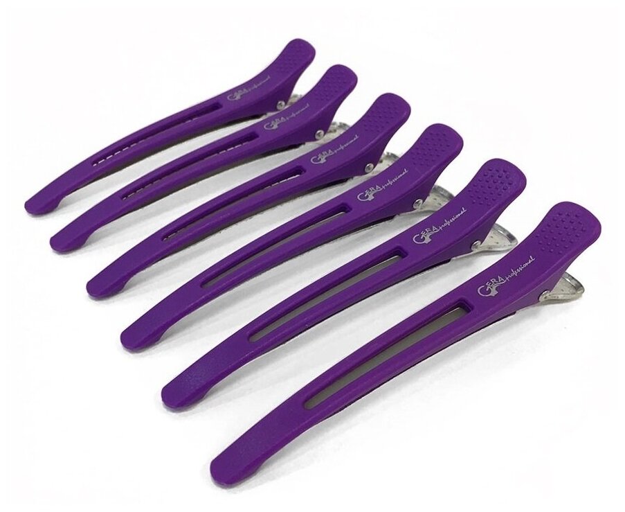 Gera Professional, Зажим с резинкой цвет фиолетовый, 6 штуки в упаковке