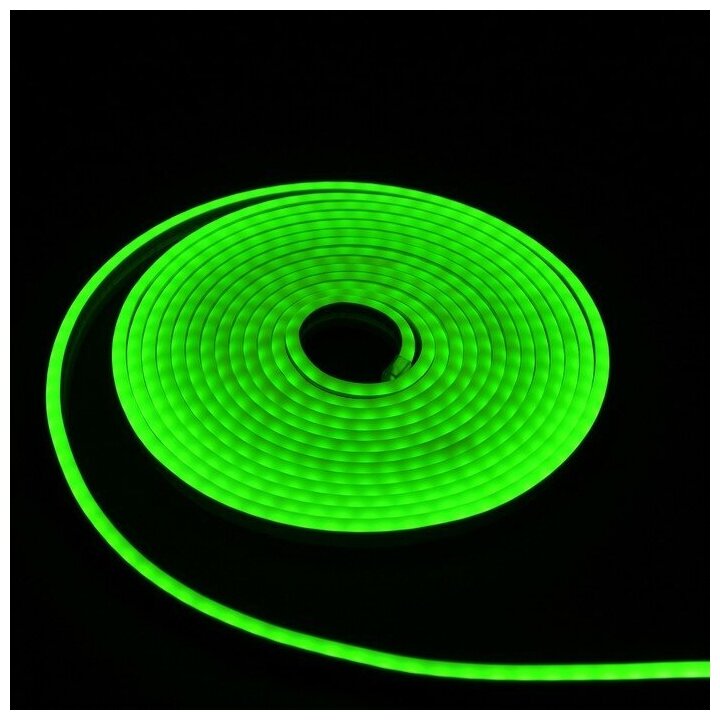 Гибкий неон Luazon Lighting 6 х 12 мм, IP65, 10 м, SMD2835, 120 LED/м, 12 В, свечение зелёное - фотография № 1