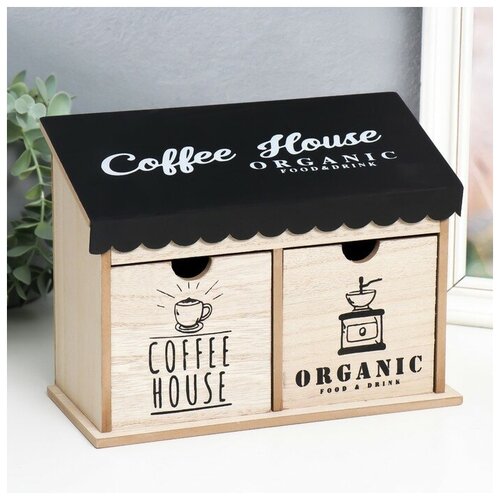 SUI Шкатулка дерево с 2-мя ящиками Кофейный домик 105х235х18 см 2587₽