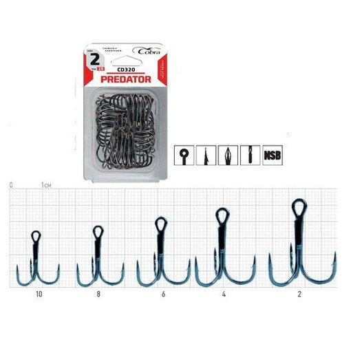 фото Крючки-тройники cobra "ct330", размер 004 (25 штук в блистере)