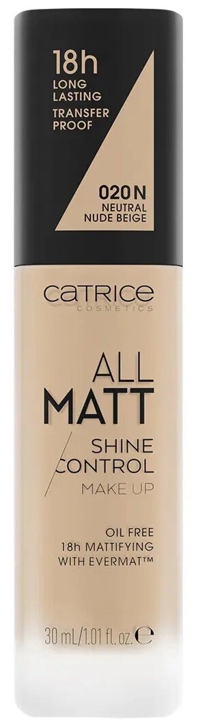 CATRICE Тональный крем All matt plus shine control, 30 мл/120 г, оттенок: 020 Nude Beige бежевый, 1 шт.