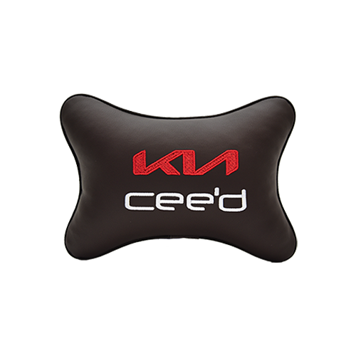 фото Автомобильная подушка на подголовник экокожа coffee с логотипом автомобиля kia ceed vital technologies