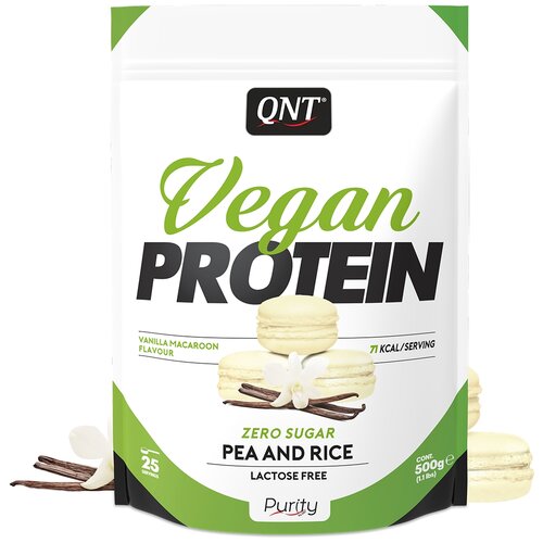 Протеин QNT Vegan, 500 гр., ванильное печенье протеин со вкусом ваниль и макарун qnt vegan protein powder 500 гр