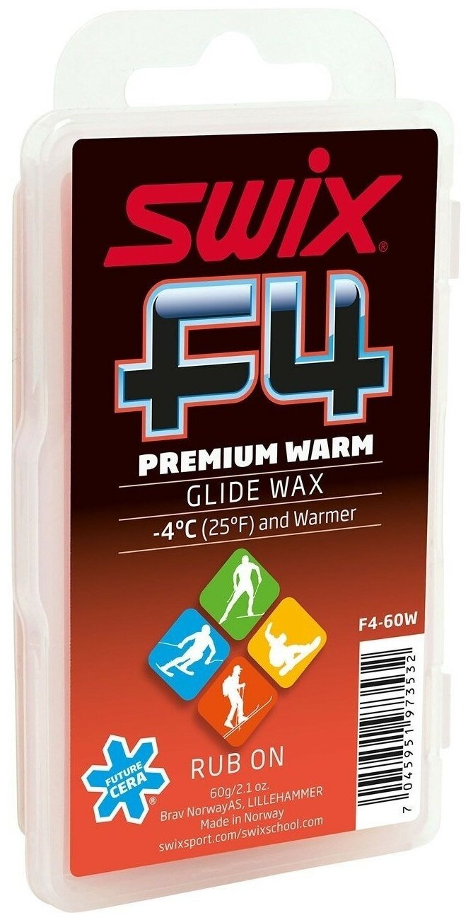 Парафин Swix F4-60w Glide Wax Warm Rub On, 60g - фото №1