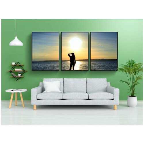 фото Набор модулных постеров для интерьера "женщина, силуэт, море" 60x90 см. в тубусе, без рамки lotsprints