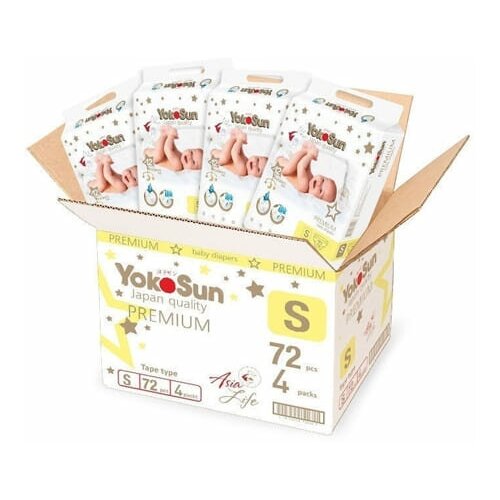 фото Набор подгузники yokosun premium s (3-6 кг) 72 шт, 4 упаковки
