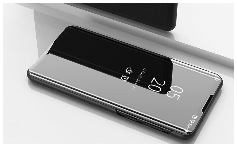 Чехол-книжка MyPads Clear View Cover для Samsung Galaxy M52 5G с полупрозрачной пластиковой крышкой с зеркальной поверхностью черный