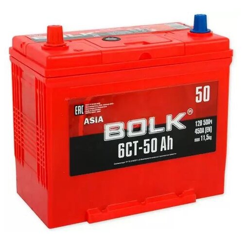 Аккумулятор автомобильный BOLK Asia 50 А/ч 450 прям. пол. тонк. кл. Азия авто (236х129х220) ABJ501