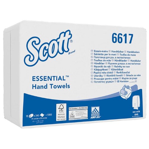 Купить 6617 Бумажные полотенца в пачках Scott Essential белые однослойные (15 пач х 340 л), белый, смешанная целлюлоза, Туалетная бумага и полотенца
