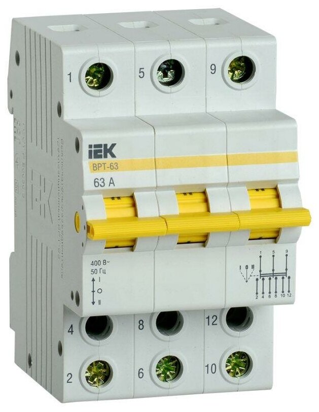 Выключатель-разъединитель трехпозиционный 3п ВРТ-63 63А IEK MPR10-3-063 (4шт. в упак.)