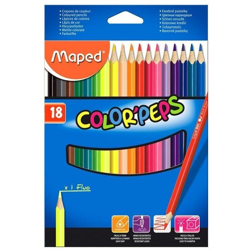 карандаши цветные 12 цветов maped color peps animals l 175мм d 7мм d 3мм 3гр картонная упаковка 832212 12 уп Карандаши цветные 18 цветов Maped Color'Peps (L=175мм, D=7мм, d=2.8мм, 3гр + флуор. цвет) картонная упаковка (183218), 12 уп.