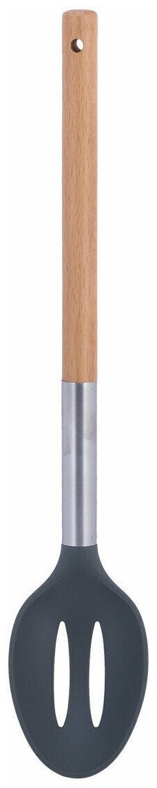 Поварская ложка с отверстиями Kamille KM-8854 (34 см) нейлоновая с деревянной ручкой